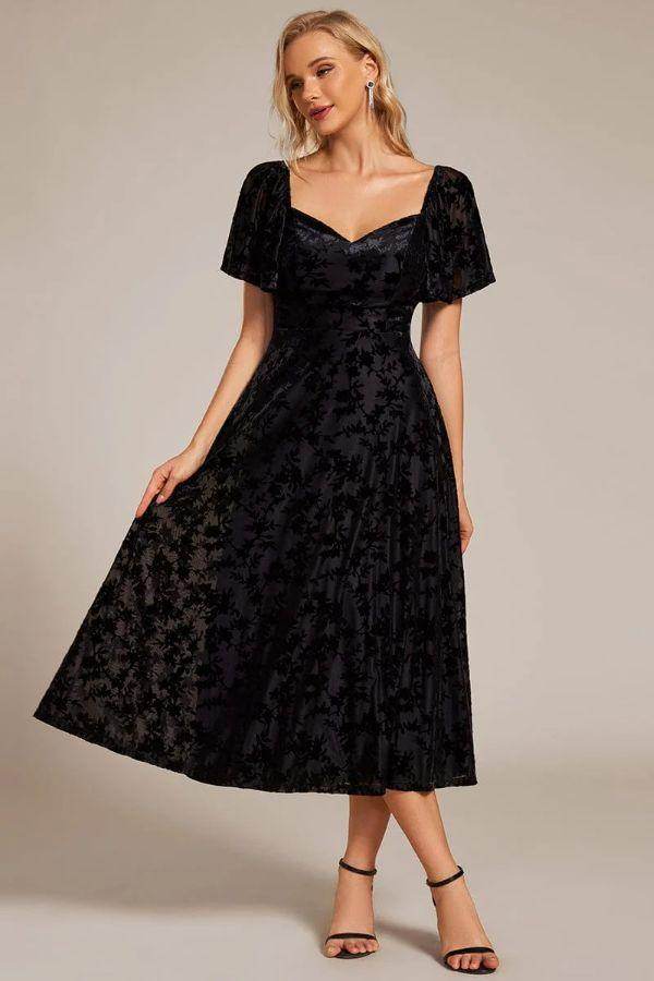 A-Line Midi Comprises Velvet Dress CG0270 - COCOMELODY